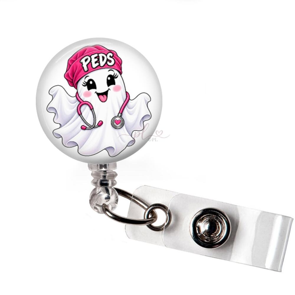 PEDS Halloween Ghost Badge Reel Pediatric Nurse Cute Spooky Retractable ID